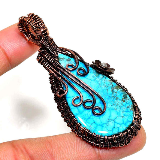 Turquoise Harmony – Handwrapped Oxidized Copper Pendant