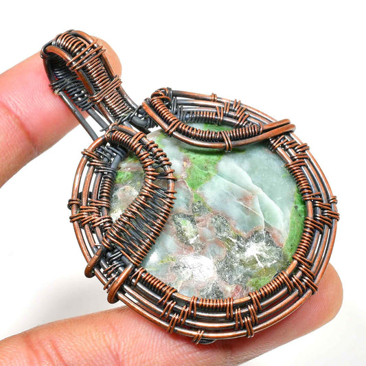 Gaia’s Embrace – Oxidized Copper & Natural Stone Pendant