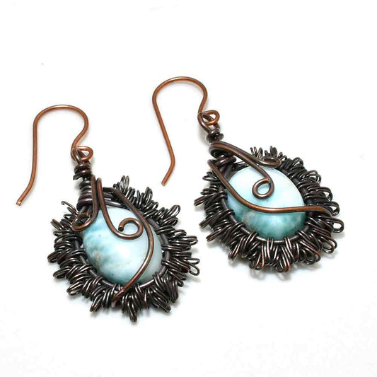Serene Shores – Larimar & Oxidized Copper Earrings