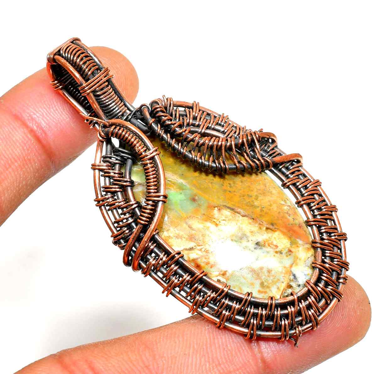 Gaia’s Embrace – Copper-Wrapped Healing Stone Pendant