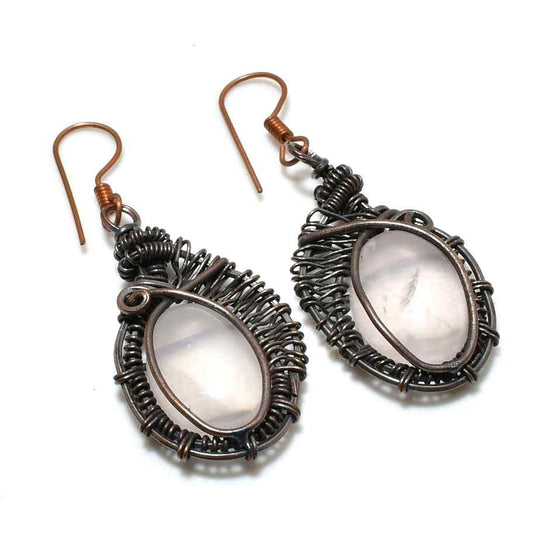 Love’s Embrace – Rose Quartz Copper Earrings