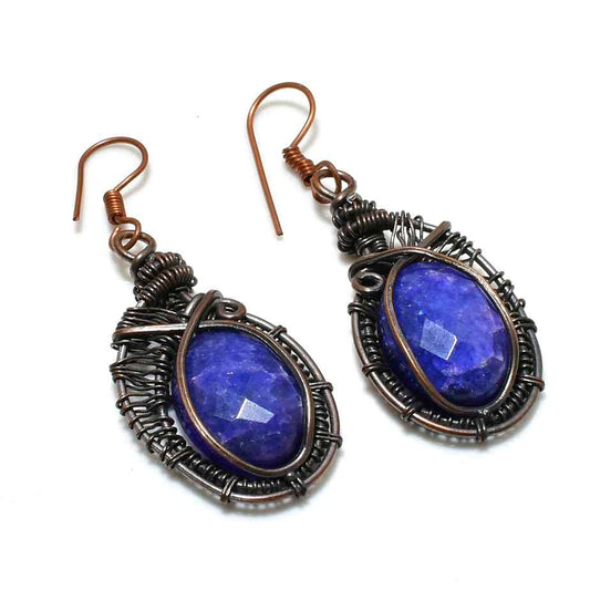 Mystic Tide – Oxidized Copper & Blue Stone Earrings