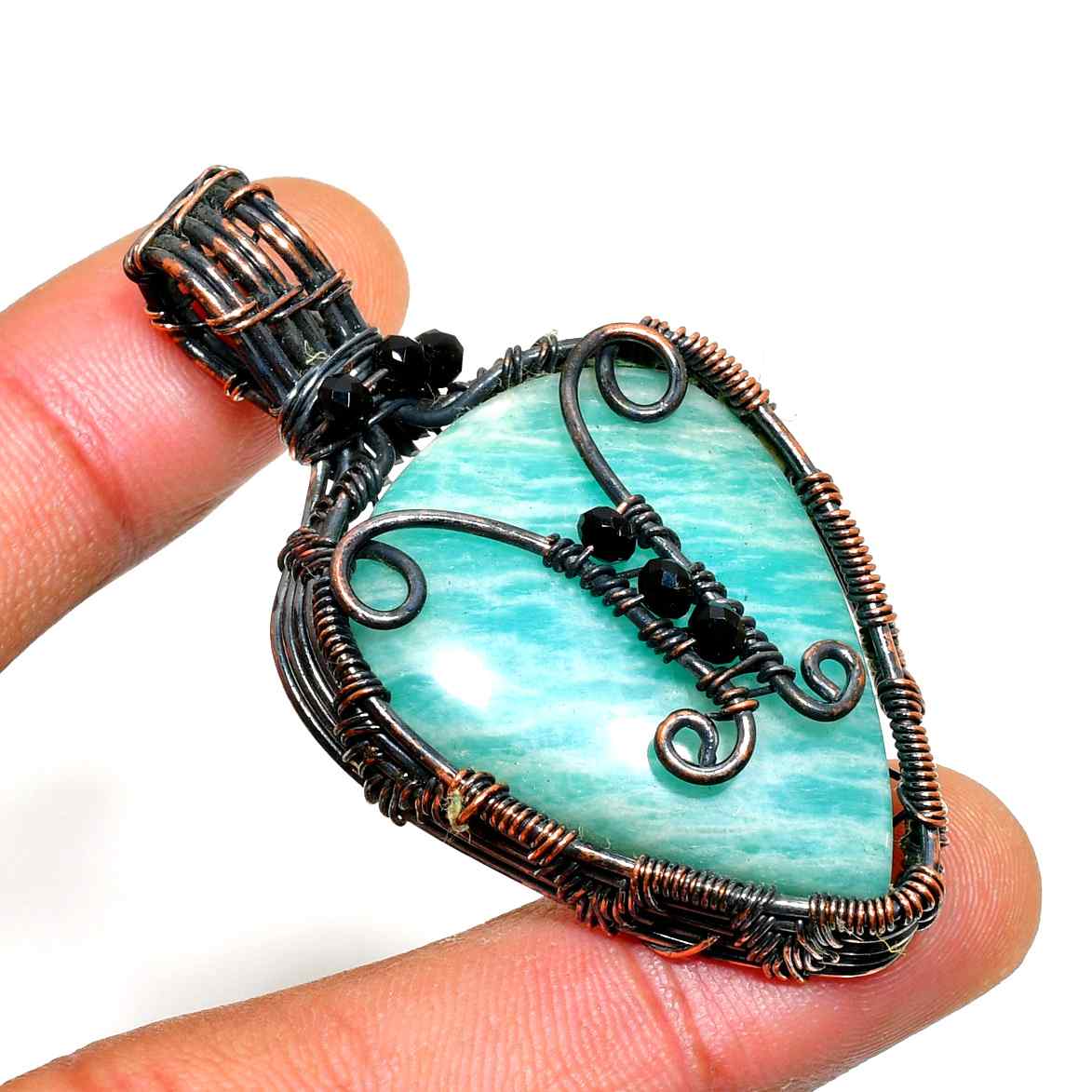 Amazonite Dream – Oxidized Copper Pendant