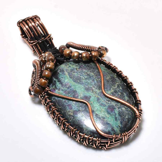 Gaia’s Harmony – Copper-Wrapped Green Stone Pendant
