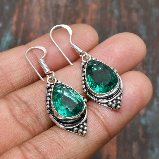 Emerald Whisper – Sterling Silver Teardrop Earrings