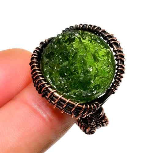 Elysian Shift – Moldavite Oxidized Copper Ring