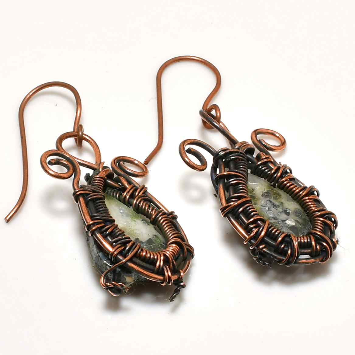Gaia’s Embrace – Oxidized Copper & Natural Stone Earrings