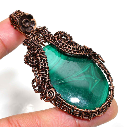 Malachite’s Embrace – Oxidized Copper Pendant