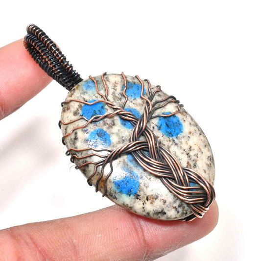 Earth’s Embrace – Oxidized Copper & Blue Stone Pendant