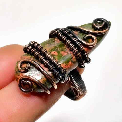 Serenity’s Embrace – Unakite & Antique Copper Ring