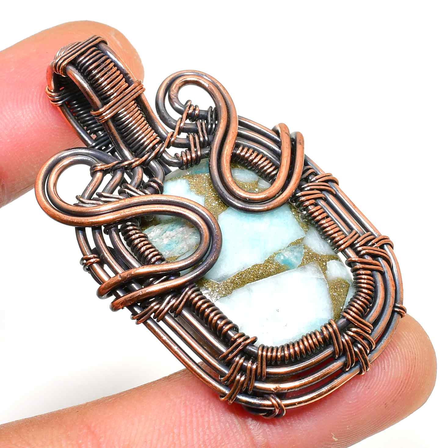 Ocean Whispers – Aqua Stone Copper Pendant