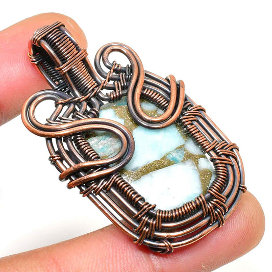Ocean Whispers – Aqua Stone Copper Pendant