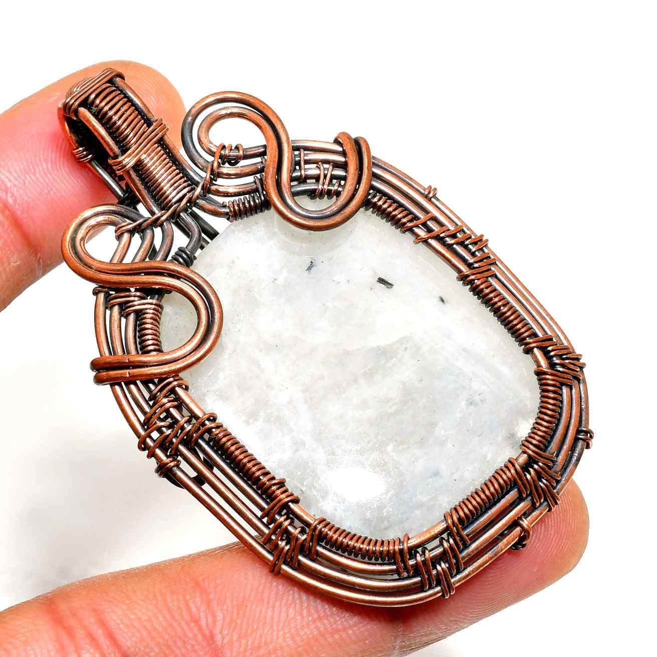 Moonlit Embrace – Copper-Wrapped Moonstone Pendant