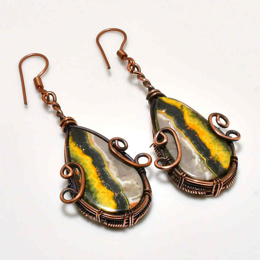 Ember’s Glow – Antique Copper-Wrapped Gemstone Earrings