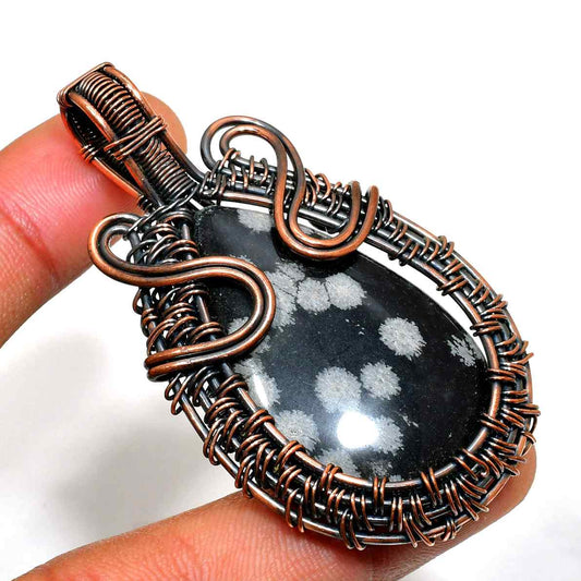 Selene’s Shield – Snowflake Obsidian Copper Pendant
