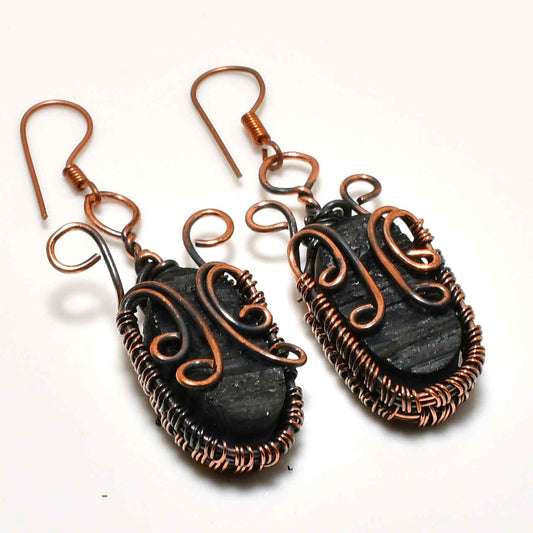 Gaia’s Guard – Black Tourmaline Copper Earrings