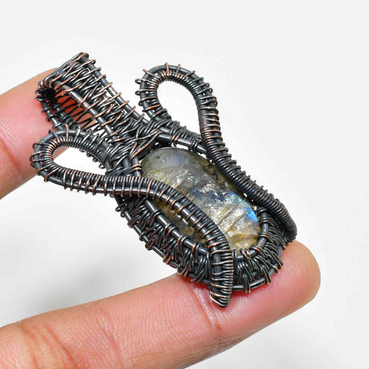 Mystic Labyrinth – Labradorite & Oxidized Copper Pendant