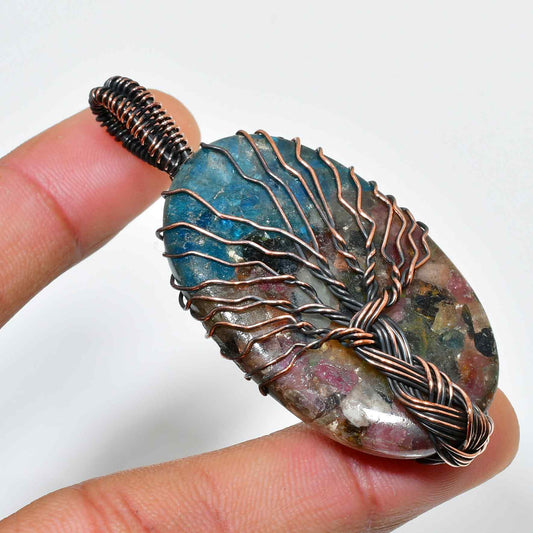 Earth’s Whisper – Tourmaline, Lapis & Aquamarine Copper Pendant