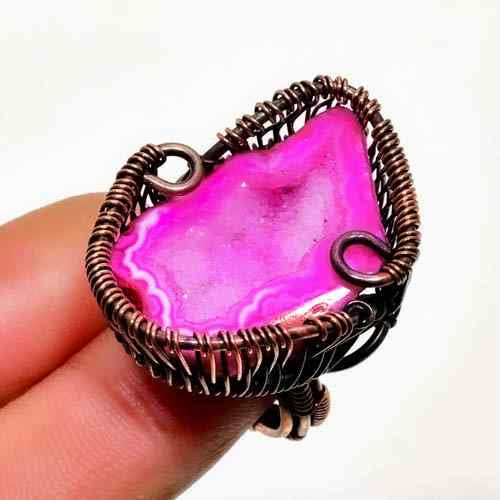 Ezra’s Veil – Pink Agate Copper Pendant