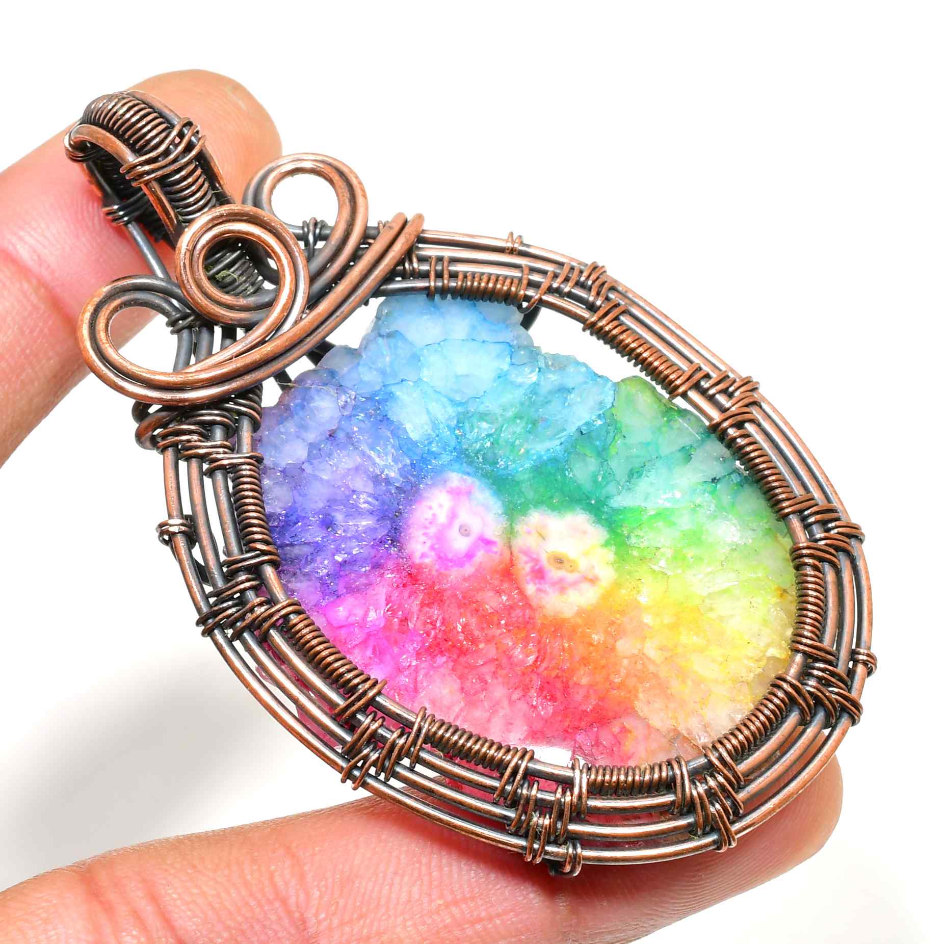 Aurora Prism – Quartz & Oxidized Copper Pendant