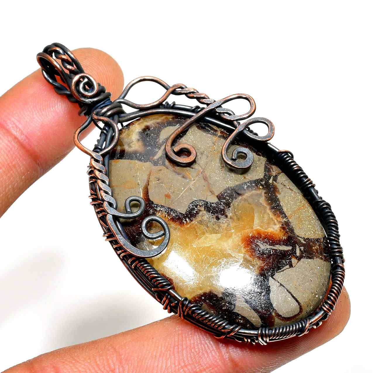 Earth’s Embrace – Copper-Wrapped Natural Stone Pendant