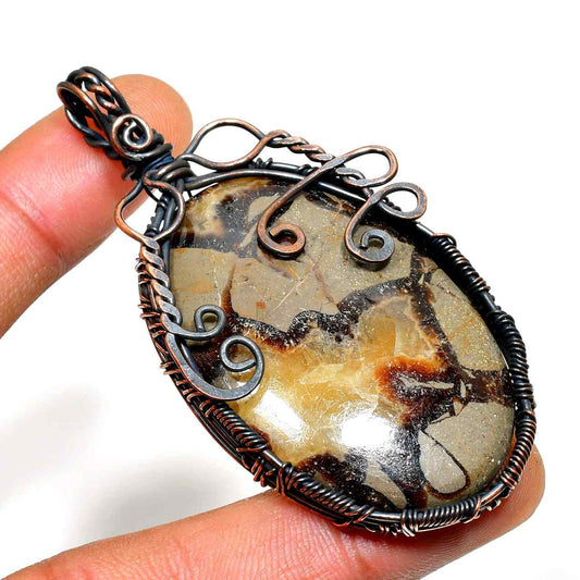 Earth’s Embrace – Copper-Wrapped Natural Stone Pendant