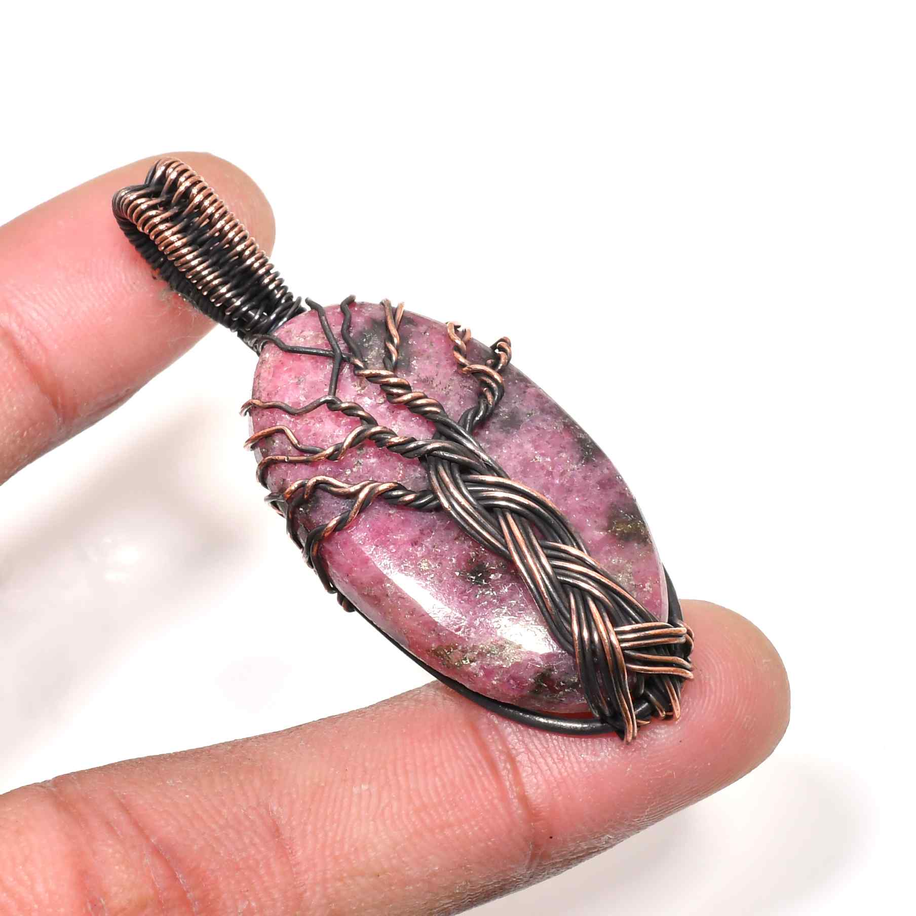 Gaia’s Embrace – Rose Quartz Copper Tree of Life Pendant