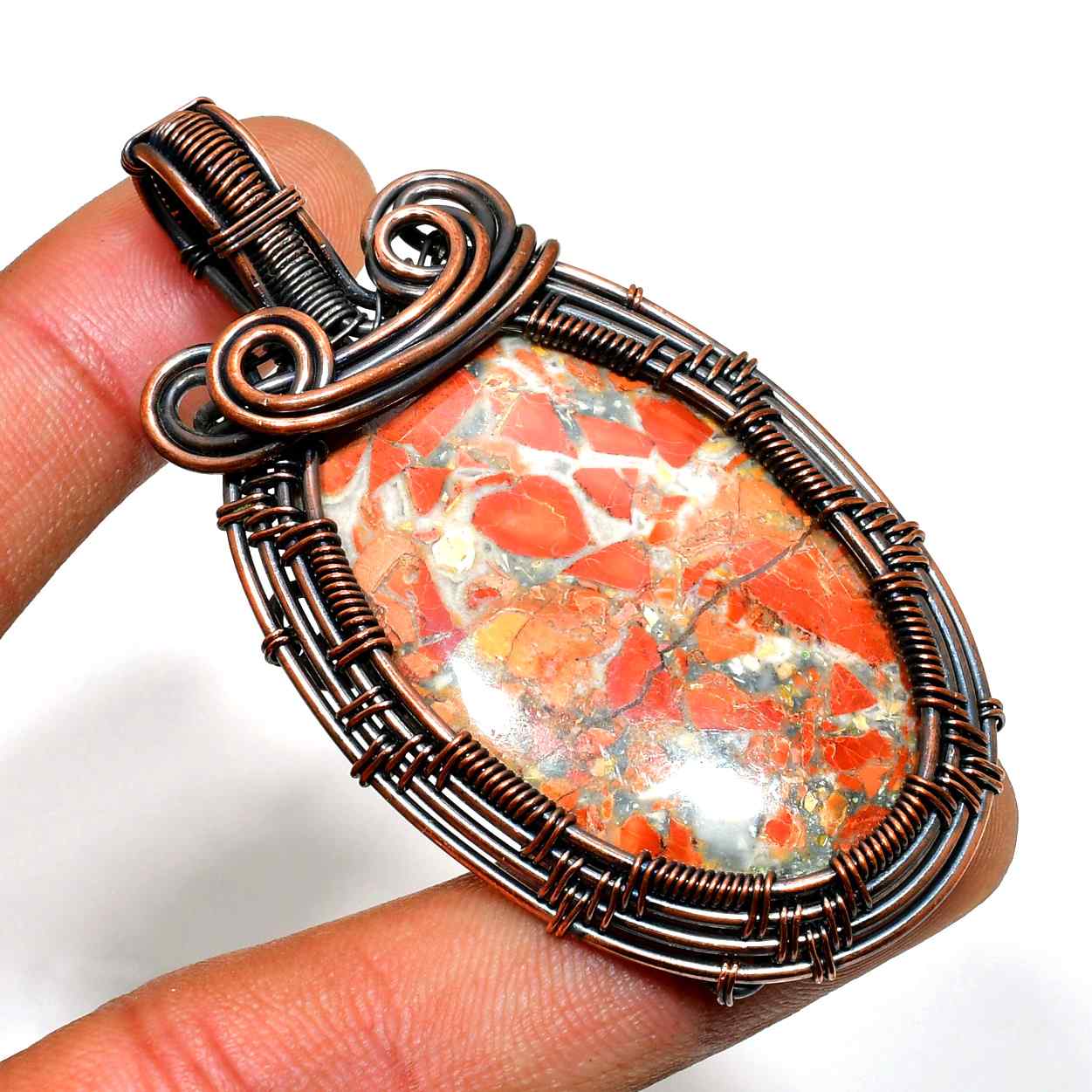 Jasper’s Embrace – Handwrapped Copper Jasper Pendant