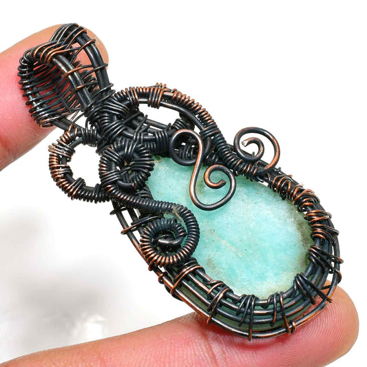 Calm Tide – Aquamarine & Oxidized Copper Pendant