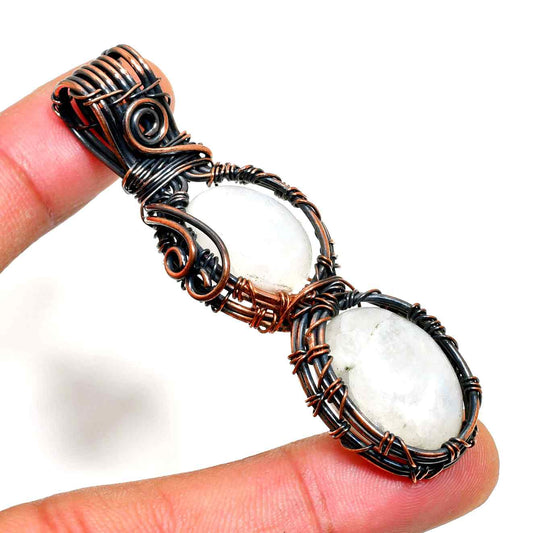 Selene’s Embrace – Double Moonstone Copper Pendant