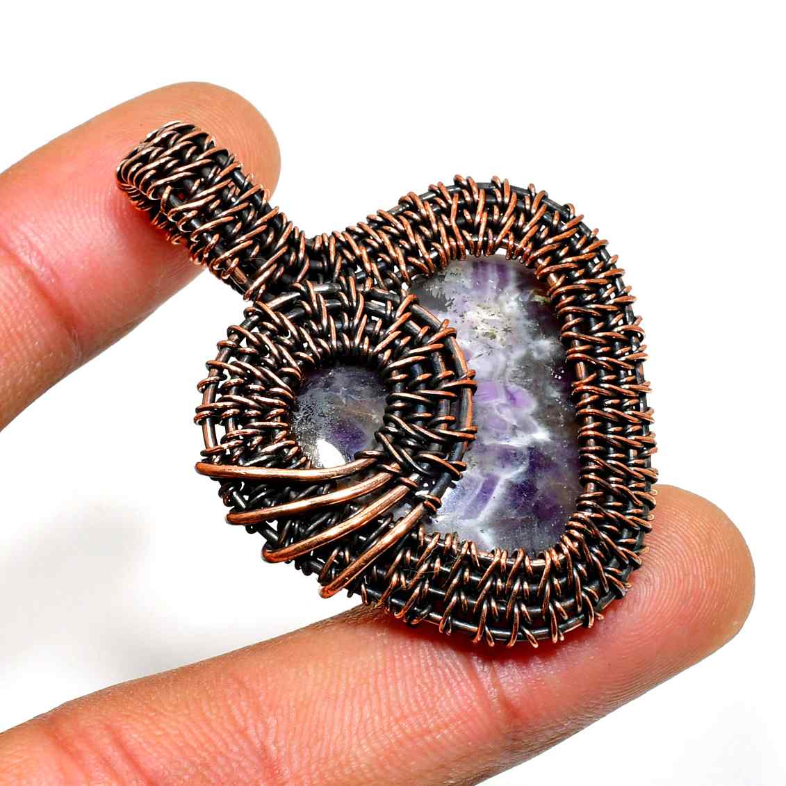 Ezra’s Veil – Amethyst & Oxidized Copper Pendant