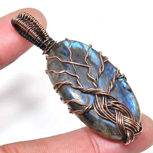 Celestial Grove – Labradorite Copper Tree Pendant