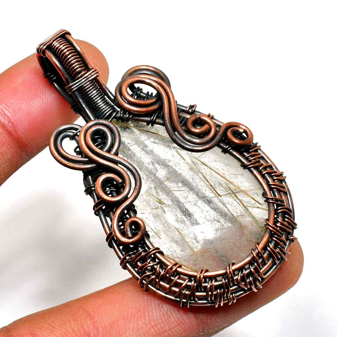 Aurora’s Essence – Clear Quartz Copper Pendant