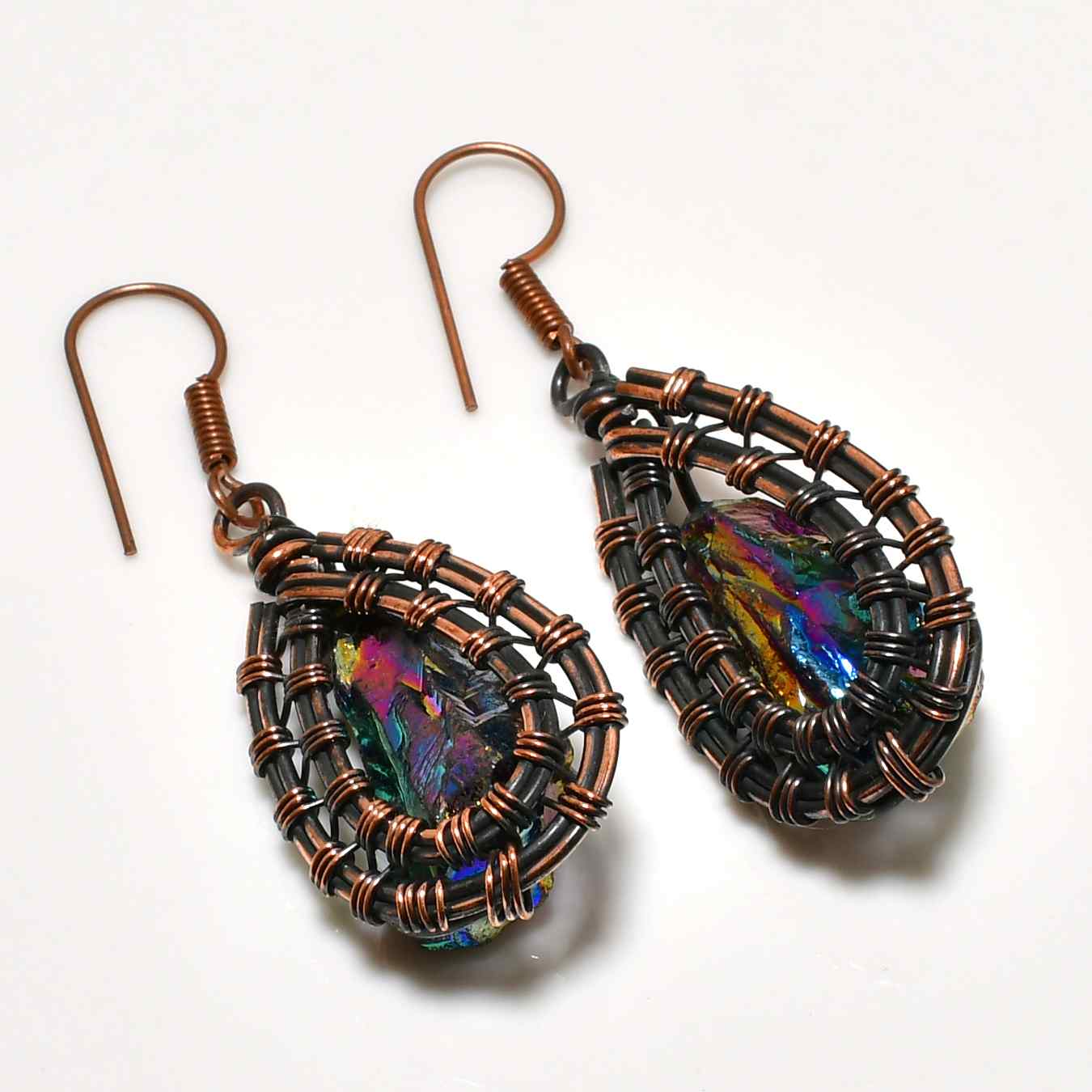 Aurora Embrace – Iridescent Gemstone Copper Earrings
