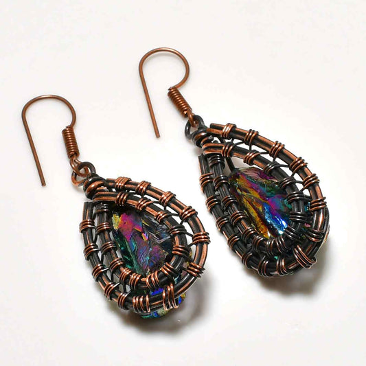 Aurora Embrace – Iridescent Gemstone Copper Earrings