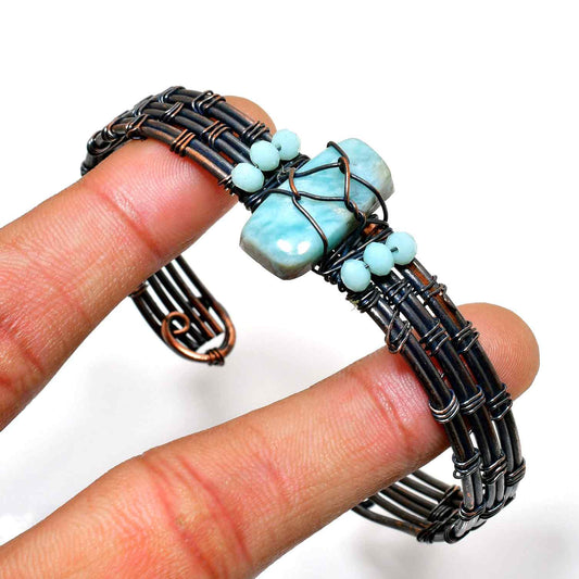 Celestial Harmony – Larimar & Turquoise Copper Cuff
