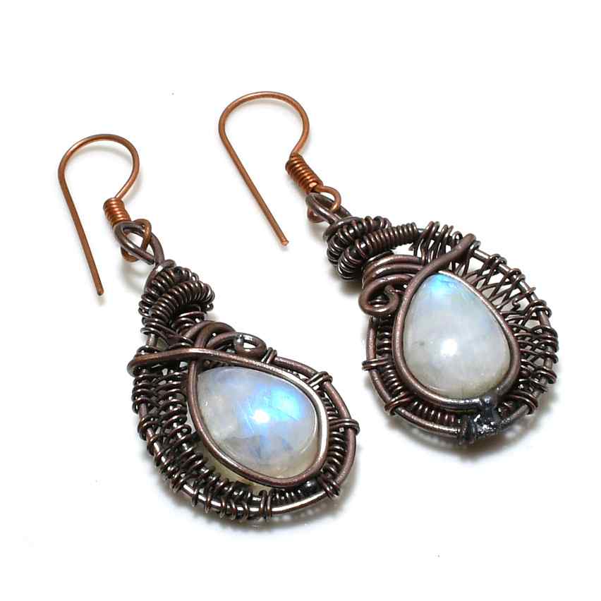 Selene’s Tear – Moonstone & Oxidized Copper Earrings