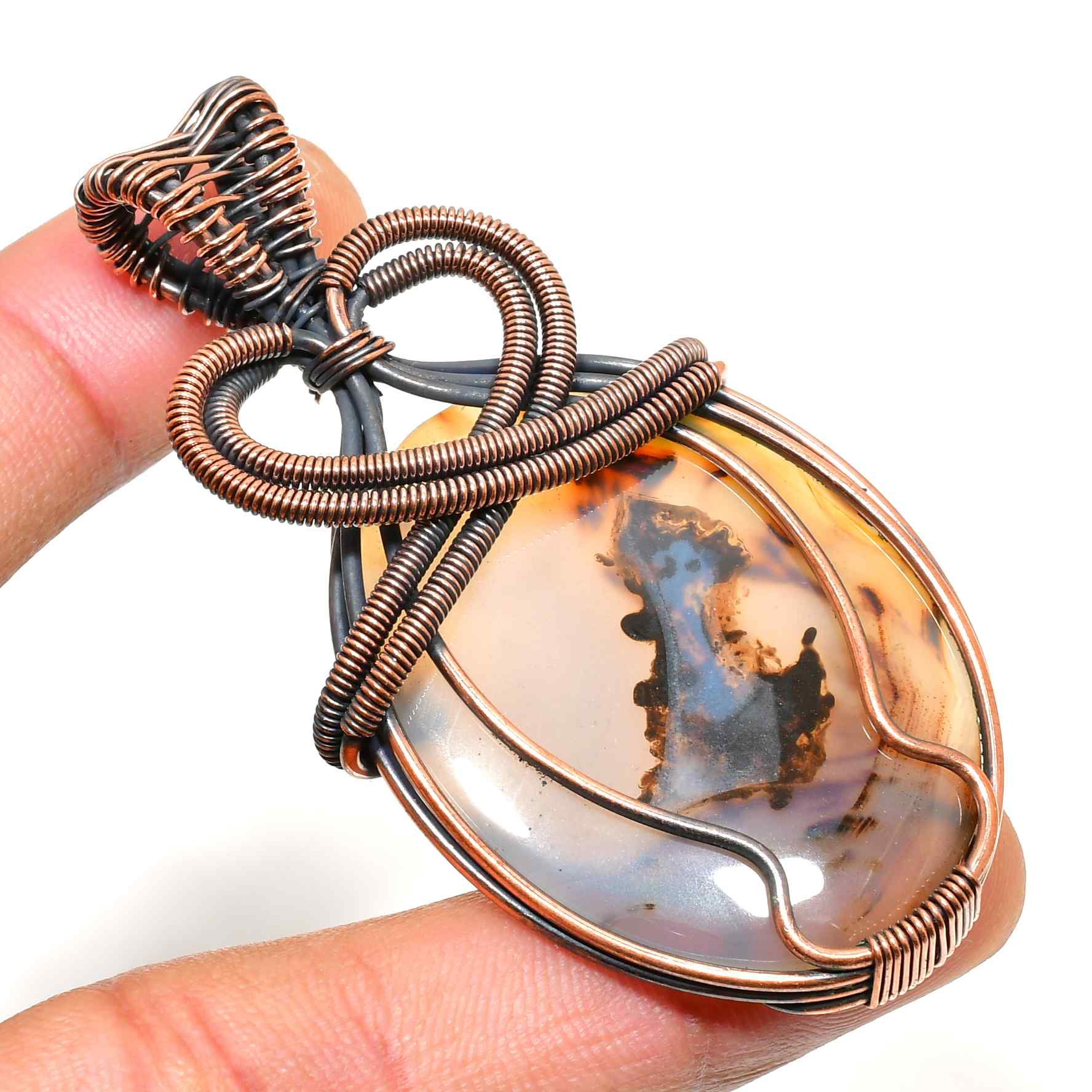 Serenity’s Embrace – Oxidized Copper Agate Pendant