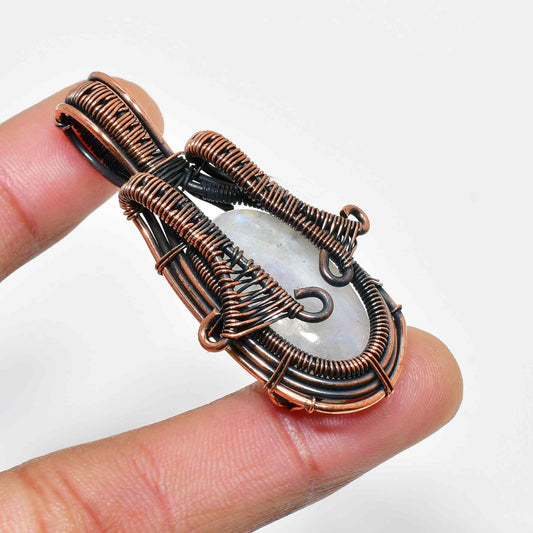 Luna’s Embrace – Oxidized Copper Moonstone Pendant