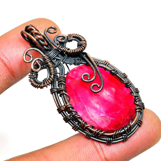 Crimson Ember – Oxidized Copper Ruby Pendant