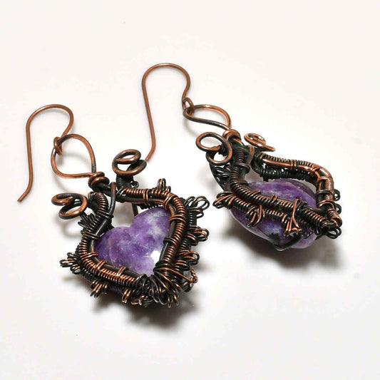Celeste Glow – Oxidized Copper Amethyst Earrings