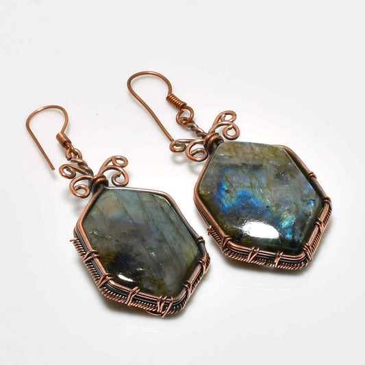 Cosmic Glow – Labradorite & Copper Earrings