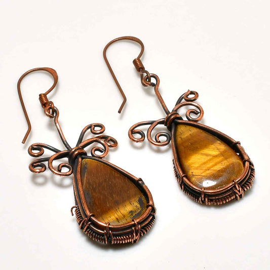 Golden Harmony – Tiger’s Eye & Copper Wire Earrings