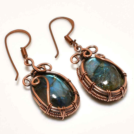 Selene’s Shimmer – Labradorite Copper Earrings
