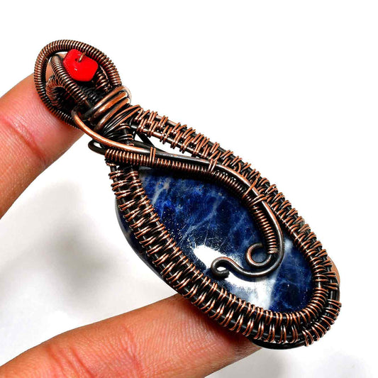 Elara’s Clarity – Hand-Wrapped Sodalite Copper Pendant