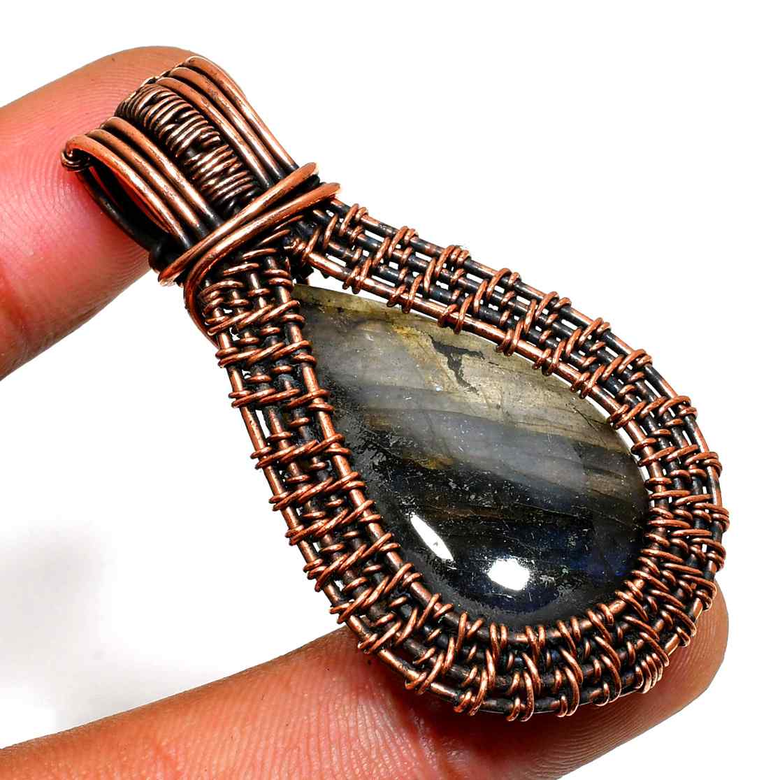 Selene’s Embrace – Oxidized Copper Labradorite Pendant
