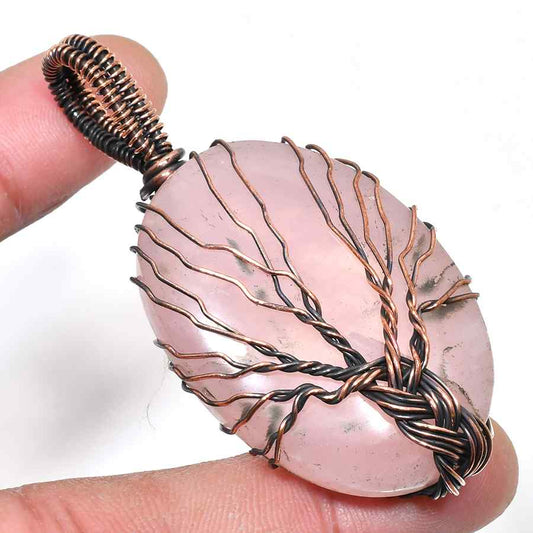 Aurora’s Embrace – Rose Quartz Copper Pendant