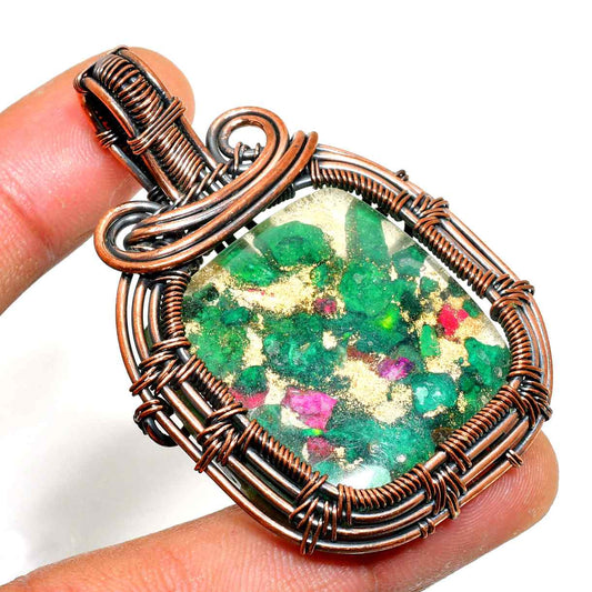 Emerald Enchantment – Green Crystal Copper Pendant