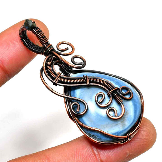 Mystic Tide – Copper-Wrapped Ocean-Blue Pendant