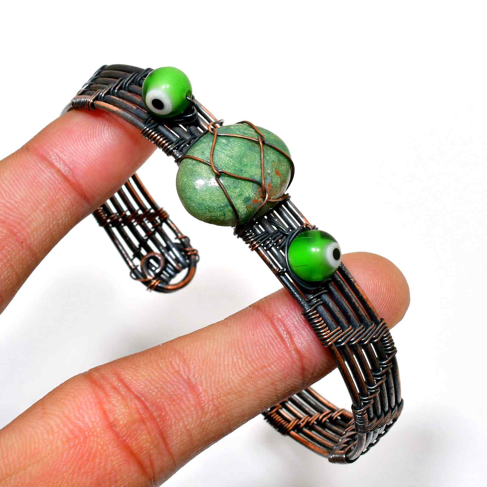 Gaia’s Guardian – Green Stone & Eye Bead Bracelet